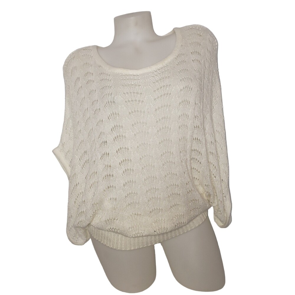 YARN ART White Open Knit Dolman Sweater Blouse Size Large